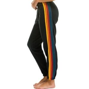 Aviator Nation 5 Stripe Sweatpants Womens Medium Charcoal & Rainbow
